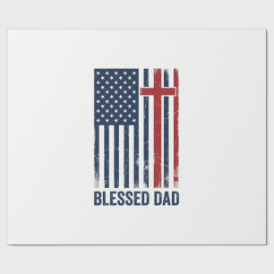 Papel De Presente Camisa Vintage Cruz Bandeira Cristã Pai Abençoado