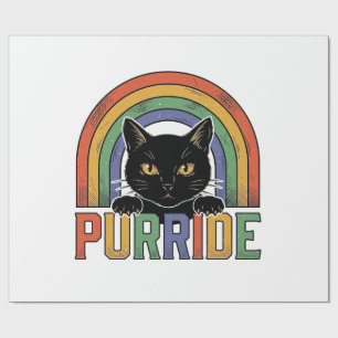 Papel De Presente Camisa Vintage Purride Gato Preto Arco-íris Design