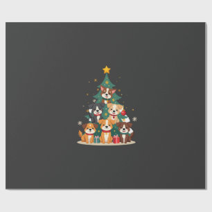 Papel De Presente Camiseta Árvore de Natal Cachorro Natal Engraçado