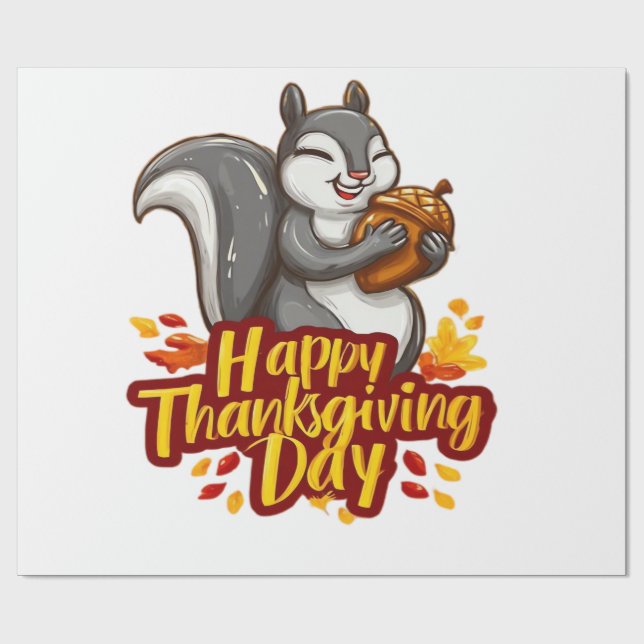 Papel De Presente Camiseta Clássica Esquilo Feliz Dia de Ação de Gra (Aberto)