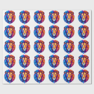 Papel De Presente Camiseta de Arte de Leão Geométrico Vibrante