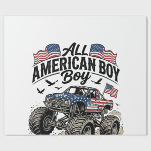 Papel De Presente Camiseta de Caminhão Monstro Patriótico Menino Ame