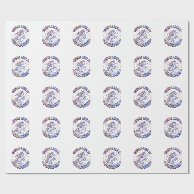 Papel De Presente Camiseta de Design Gráfico Unicórnio Brilhe Como u (Aberto)