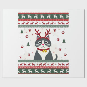 Papel De Presente Camiseta Feia de Natal com Gato e Rena