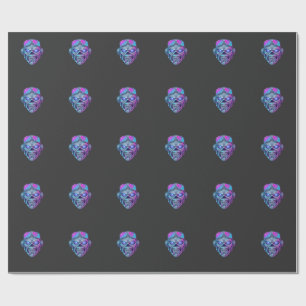 Papel De Presente Camiseta Gráfica de Caveira Neon Cibernética