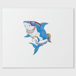 Papel De Presente Camiseta Unicórnio Tubarão Festa na Piscina Crianç