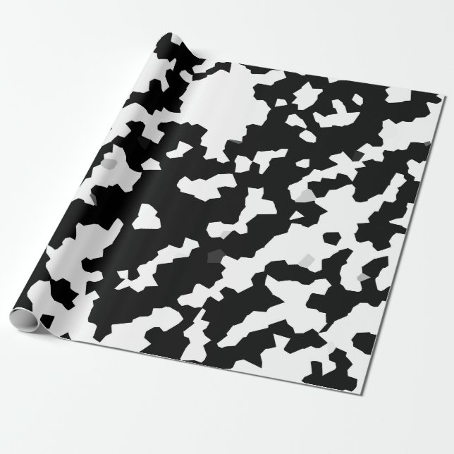 Papel De Presente Camo Abstrato Mosaico Preto e Branco Irregular (Desenrolado)