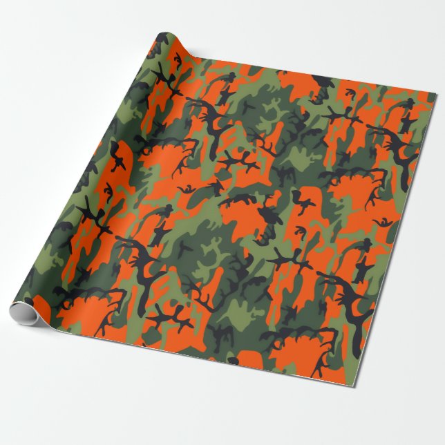 Papel De Presente Camo alaranjado e verde da segurança (Desenrolado)