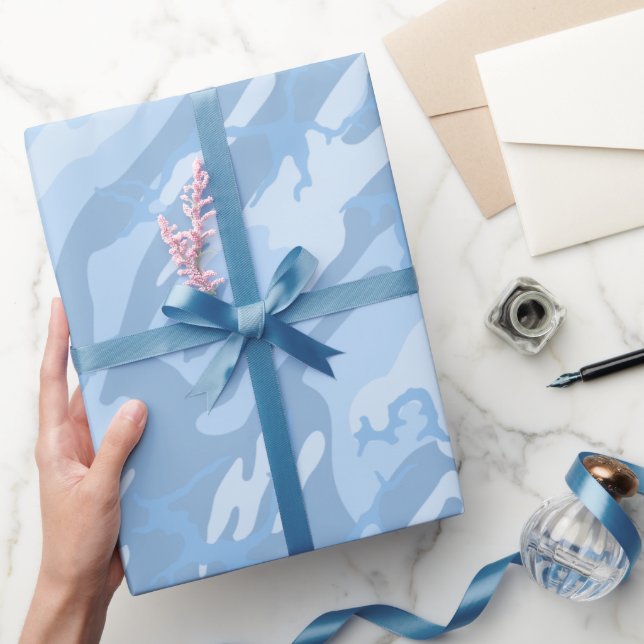 Papel De Presente Camo Azul Desvanecido (Presentear)