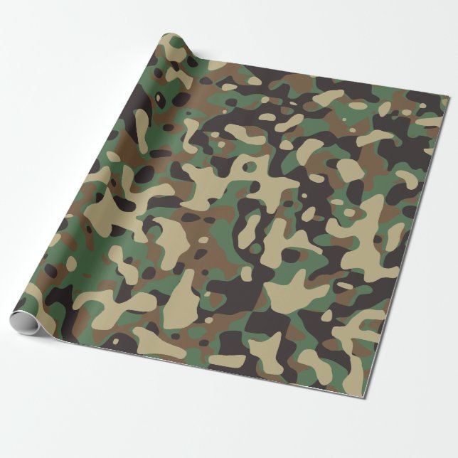 Papel De Presente Camo Camouflage Exército Verde Marrom bege Militar (Desenrolado)