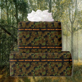 Papel De Presente Camo Deep Woods Adicionar Texto e Nome Aniversário