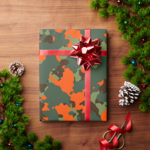 Papel De Presente Camo Verde com Laranja Cinza de Segurança