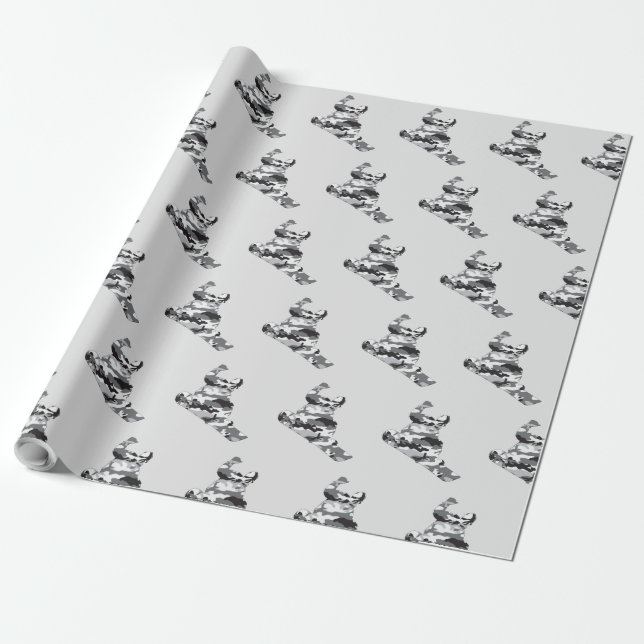 Papel De Presente Camouflage Cinza Snowboarder (Desenrolado)