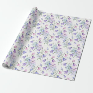 Papel De Presente Campainhas Rosa e Roxo em Aquarela