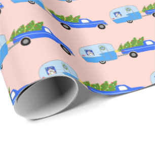 Papel De Presente Camper Vintage de Natal encantador Trailer RV Xmas