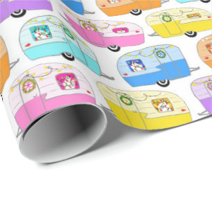 Papel De Presente Camper Vintage de Natal encantador Trailer RV Xmas