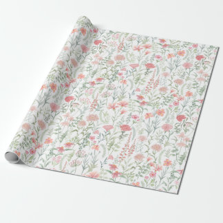 Papel De Presente Campina de Flores Silvestres Rosa Feminina Coquete