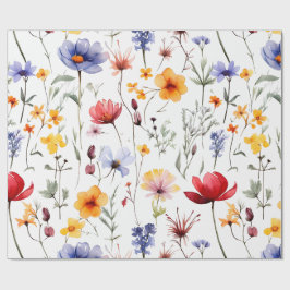 Papel De Presente Campo de Flores Silvestres Brilhantes em Tom Paste