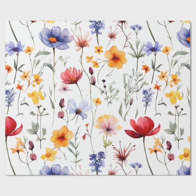 Papel De Presente Campo de Flores Silvestres Brilhantes em Tom Paste (Aberto)