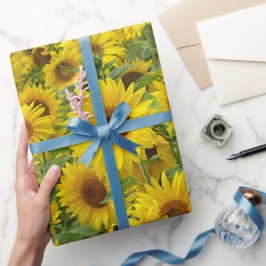 Papel De Presente Campo de girassol amarelo