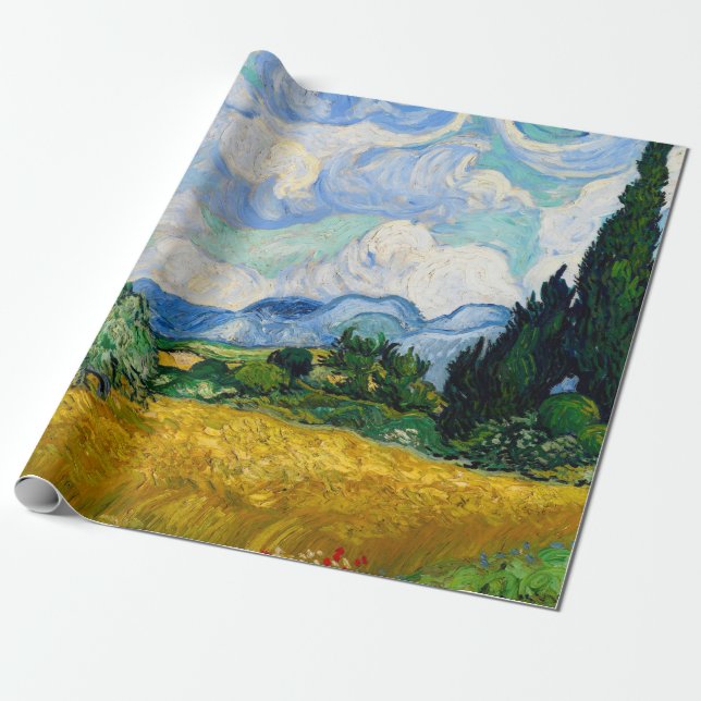 Papel De Presente Campo de trigo com ciprestes por Vincent Van Gogh (Desenrolado)