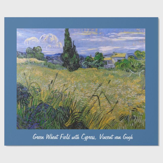 Papel De Presente Campo de Trigo Verde com Cipreste, Vincent van Gog (Aberto)