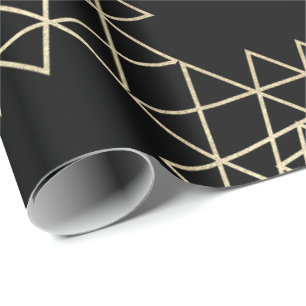 Papel De Presente Campo Dourado metálico preto da geometria do