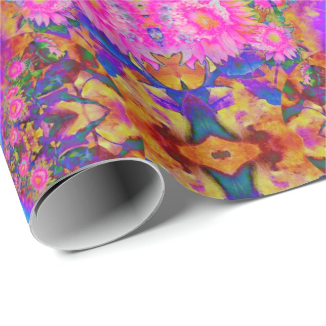 Papel De Presente Campos de girassol flores de abstrato cor rosa par (Ponta do rolo)