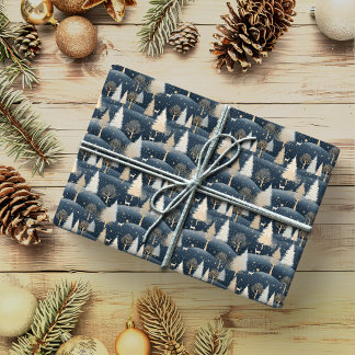 Papel De Presente Campos de Neve Azul e Creme