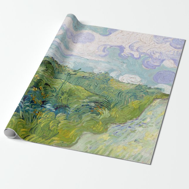 Papel De Presente Campos de Trigo Verdes, Auvers, de Vincent van Gog (Desenrolado)