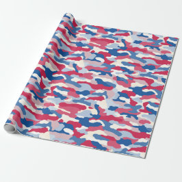 Papel De Presente Camuflagem Azul Branco Vermelho