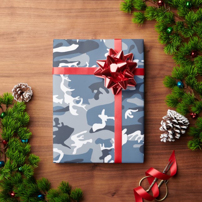 Papel De Presente Camuflagem Azul de Neve de Inverno, Militar, Exérc (Presente de Natal)