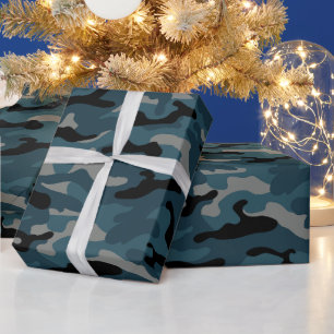Papel De Presente Camuflagem Azul Noite