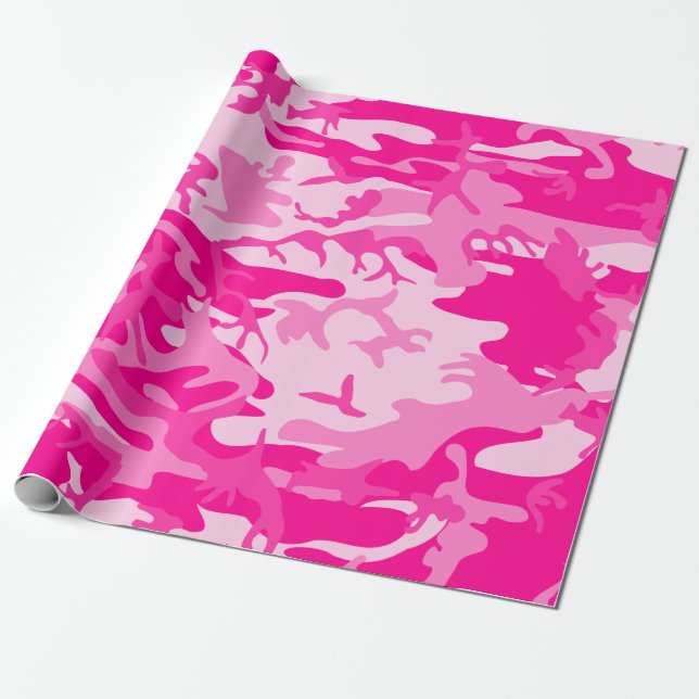 Papel De Presente camuflagem de camo rosa quente (Desenrolado)
