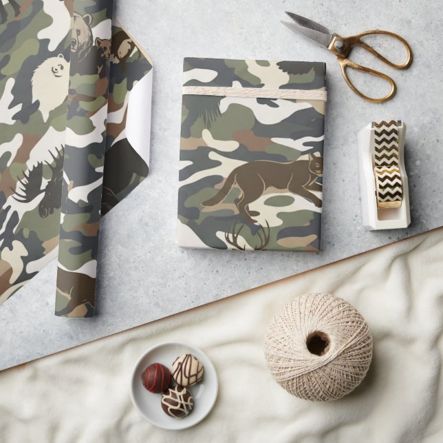 Papel De Presente Camuflagem Estilo Aquarela com Animais (Artesanato)