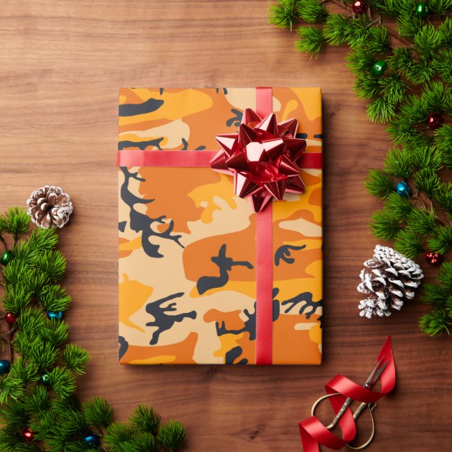Papel De Presente Camuflagem Laranja, Militar, Exército (Presente de Natal)