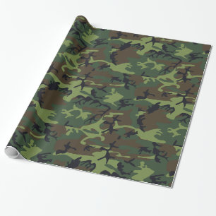 Papel De Presente Camuflagem Militar Floresta Verde