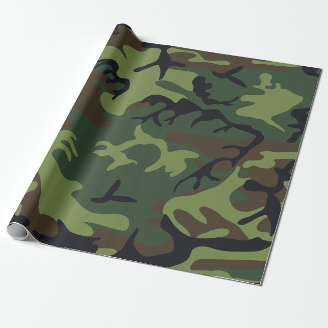 Papel De Presente Camuflagem Militar Floresta Verde (Desenrolado)