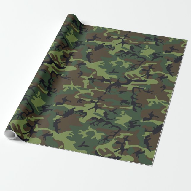 Papel De Presente Camuflagem preta verde da caça de Brown (Desenrolado)