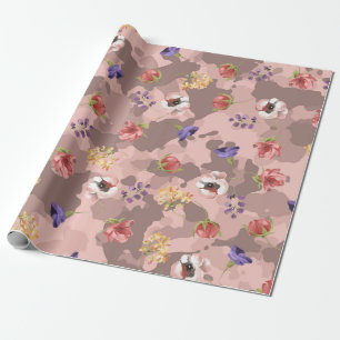 Papel De Presente Camuflagem Rosa Dourado Camo Rosa Fofo