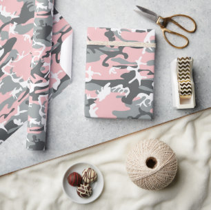 Papel De Presente Camuflagem rosa e Cinza, Militar, Exército
