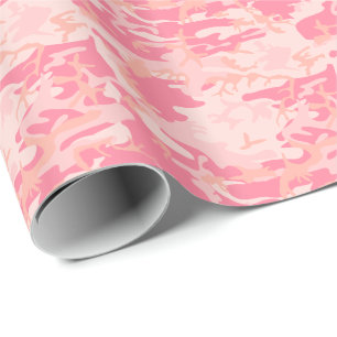 Papel De Presente Camuflagem Rosa Moderno e Pêssego