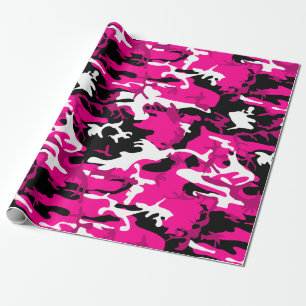 Papel De Presente camuflagem rosa quente camo branco preto