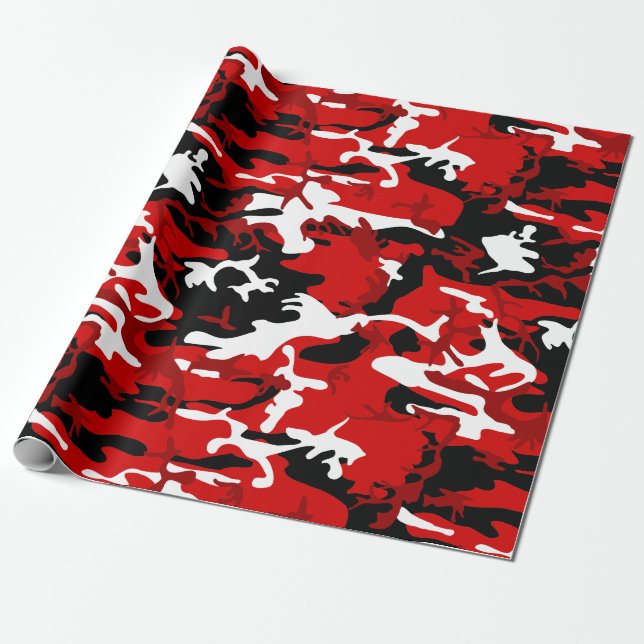 Papel De Presente camuflagem vermelha camo branco preto (Desenrolado)