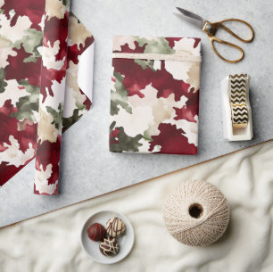 Papel De Presente Camuflagem Vermelho Verde Creme