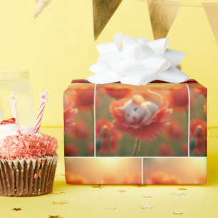 Papel De Presente Camundongo Branco apunhalando sobre uma papoila ve