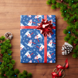 Papel De Presente Camundongos de Natal em Skis na neve em queda