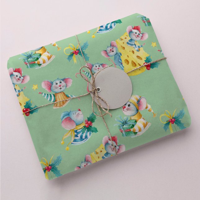 Papel De Presente Camundongos de Natal Whimsso Mint Green (Criador carregado)