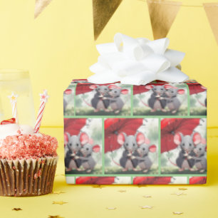 Papel De Presente Camundongos sob um guarda-chuva vermelho