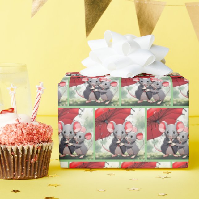 Papel De Presente Camundongos sob um guarda-chuva vermelho (Festa de aniversário)